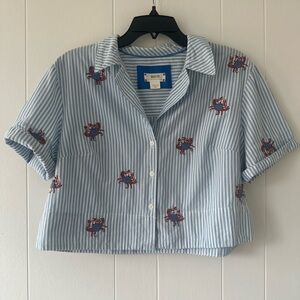 Anthropologie MAEVE crab print striped crop top blouse Medium M